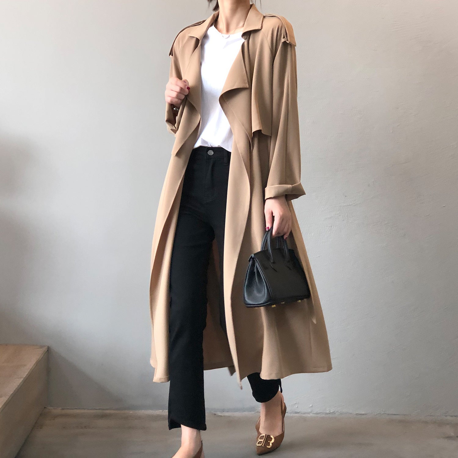 Elegant Long Trench Coat Women's Retro British Style