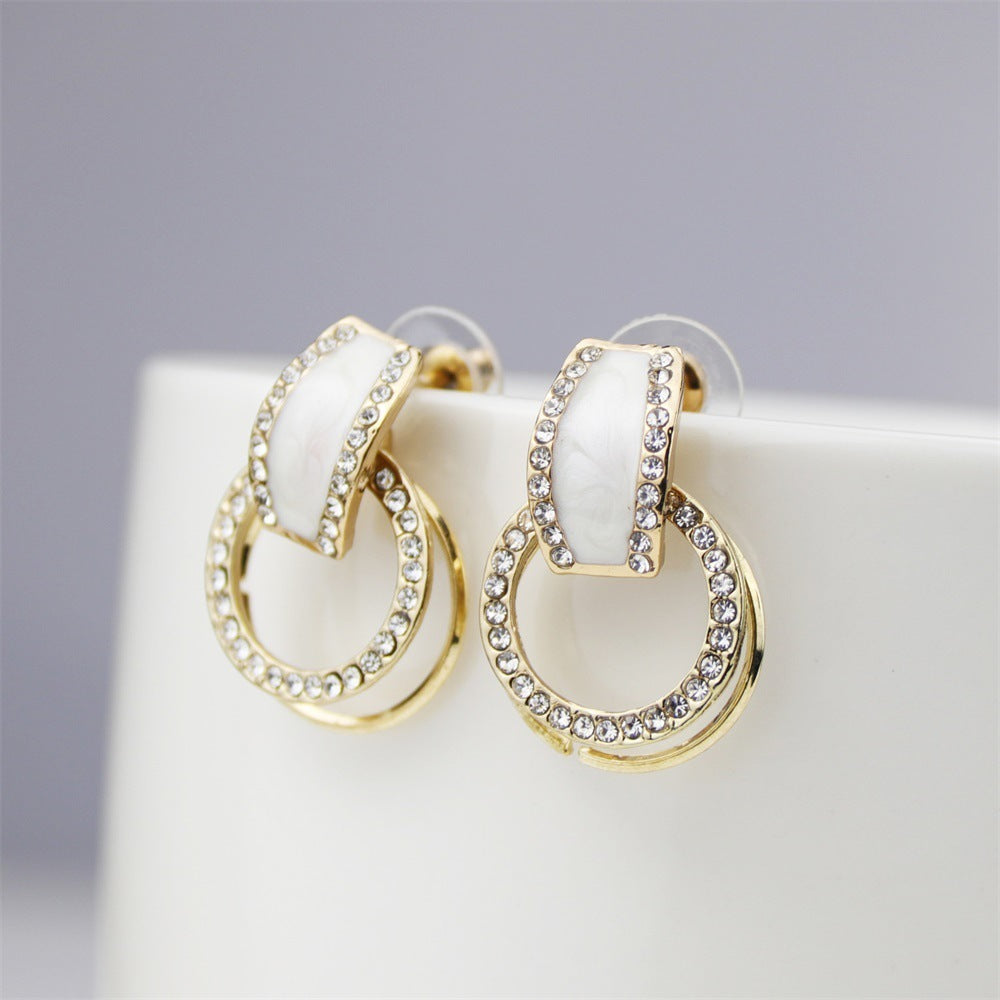 Atmospheric Diamond-embedded Geometric Multi-layer Round Ring Earrings