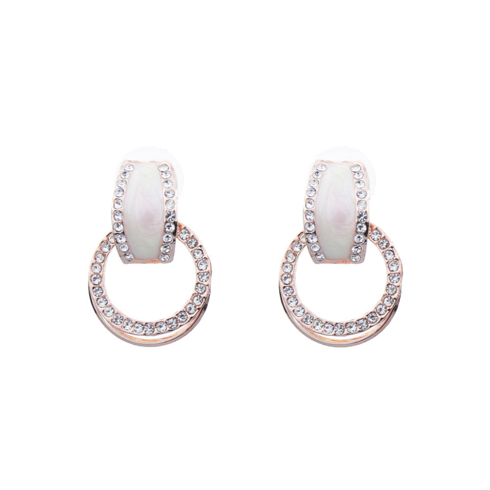 Atmospheric Diamond-embedded Geometric Multi-layer Round Ring Earrings