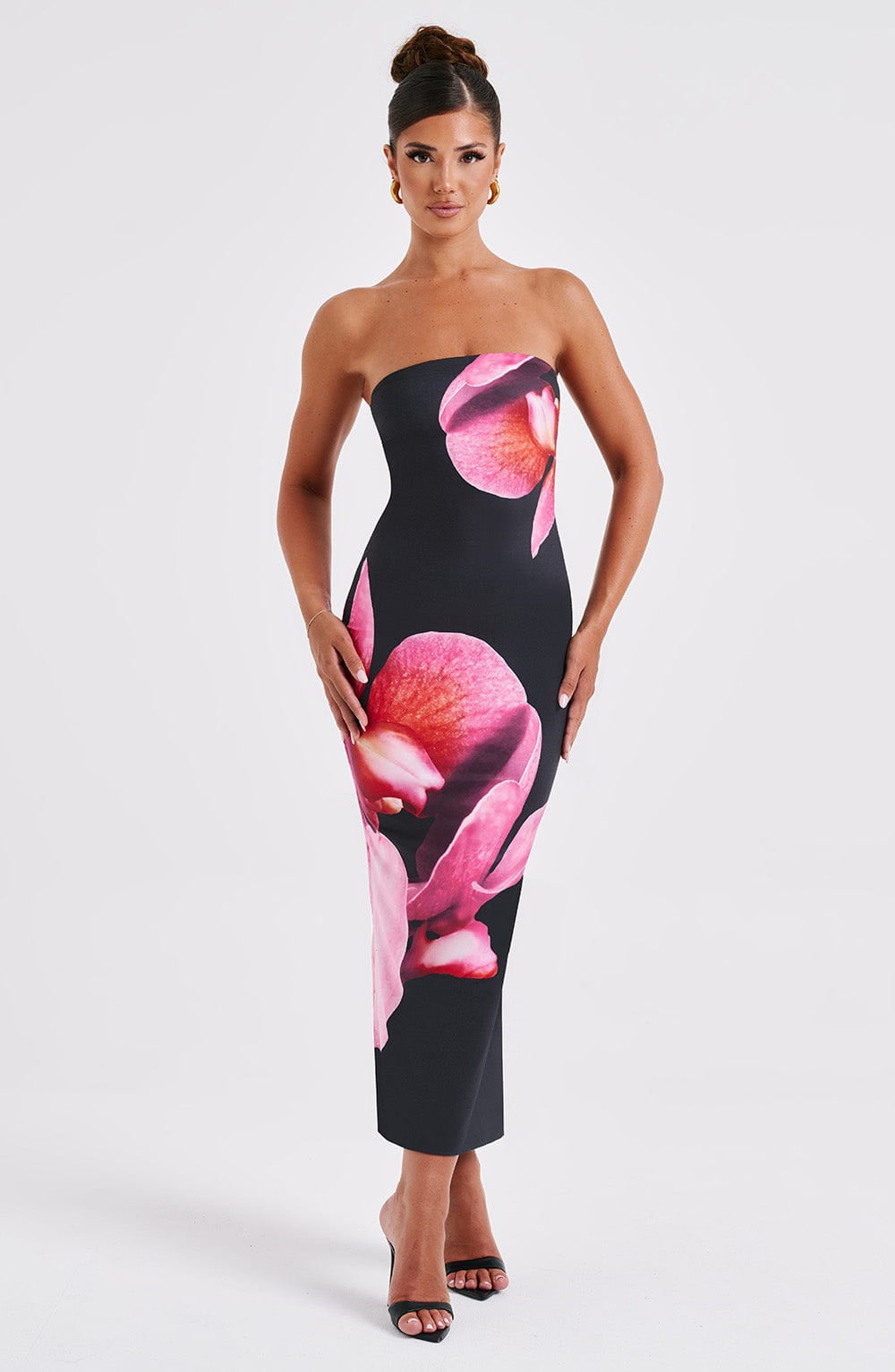 Printed Intellectual Temperament Drape Long Tube Top Sheath Dress