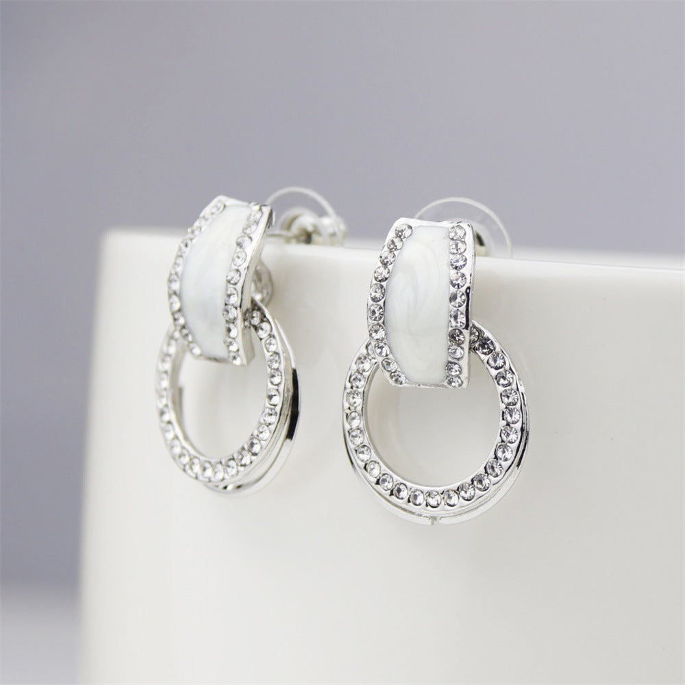 Atmospheric Diamond-embedded Geometric Multi-layer Round Ring Earrings