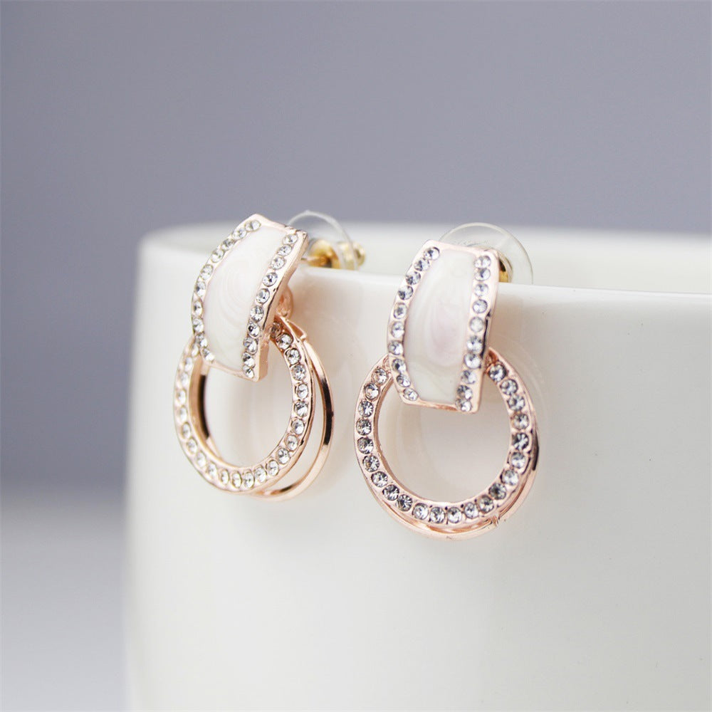 Atmospheric Diamond-embedded Geometric Multi-layer Round Ring Earrings