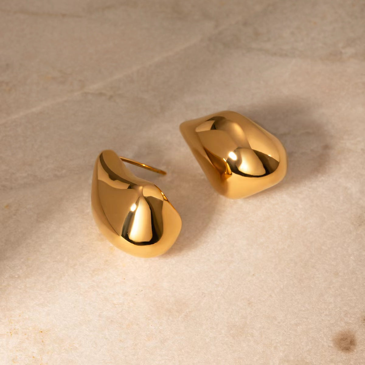 Copper Plating 18K Real Gold Special-interest Design Simple Personality Geometric Water Drop Ear Studs