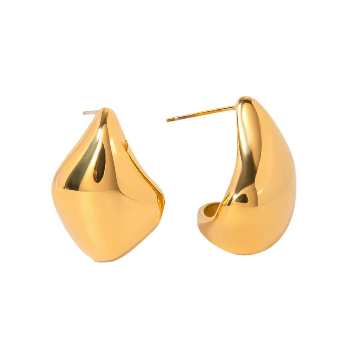 Copper Plating 18K Real Gold Special-interest Design Simple Personality Geometric Water Drop Ear Studs