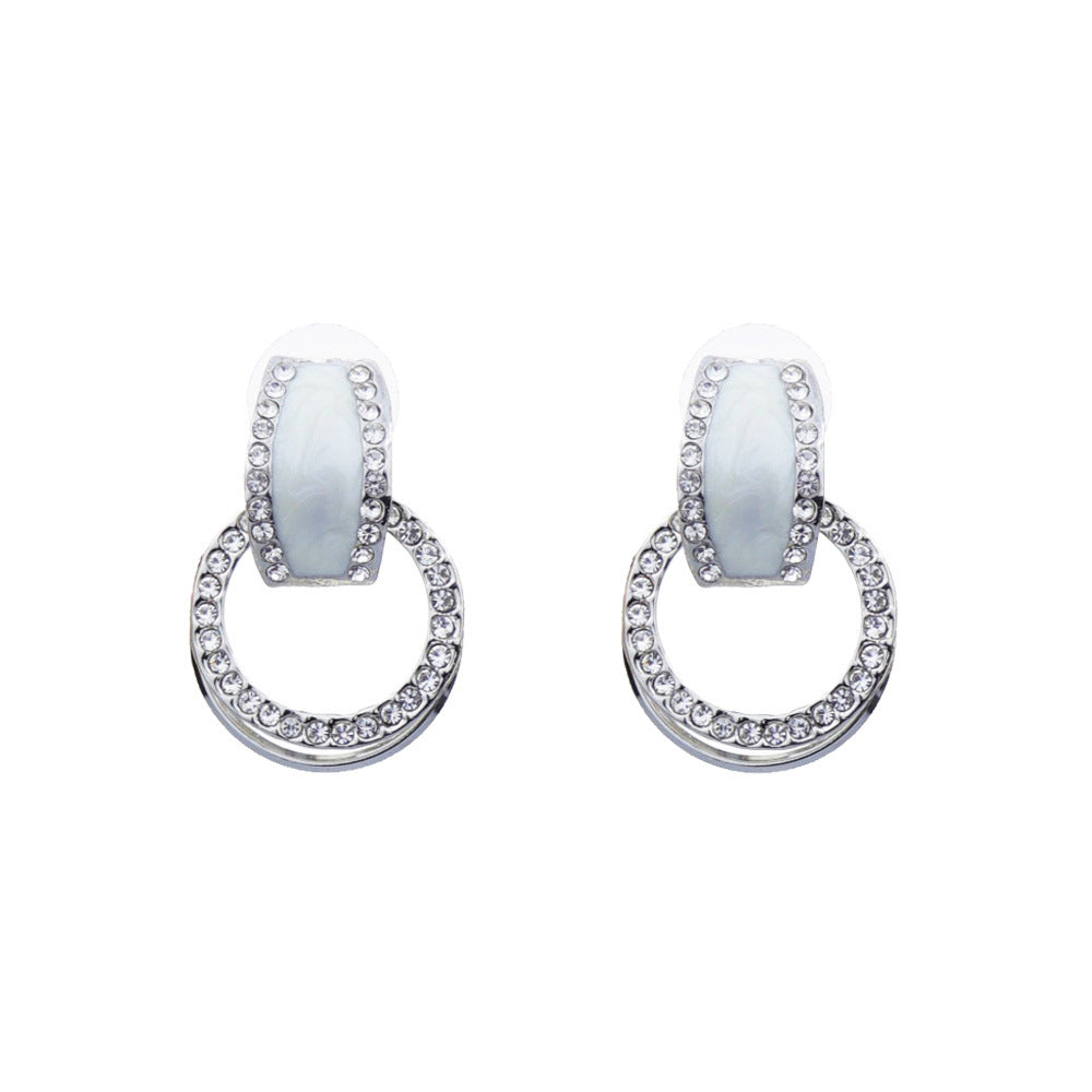 Atmospheric Diamond-embedded Geometric Multi-layer Round Ring Earrings