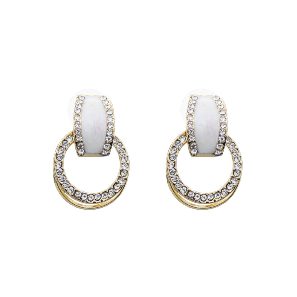 Atmospheric Diamond-embedded Geometric Multi-layer Round Ring Earrings