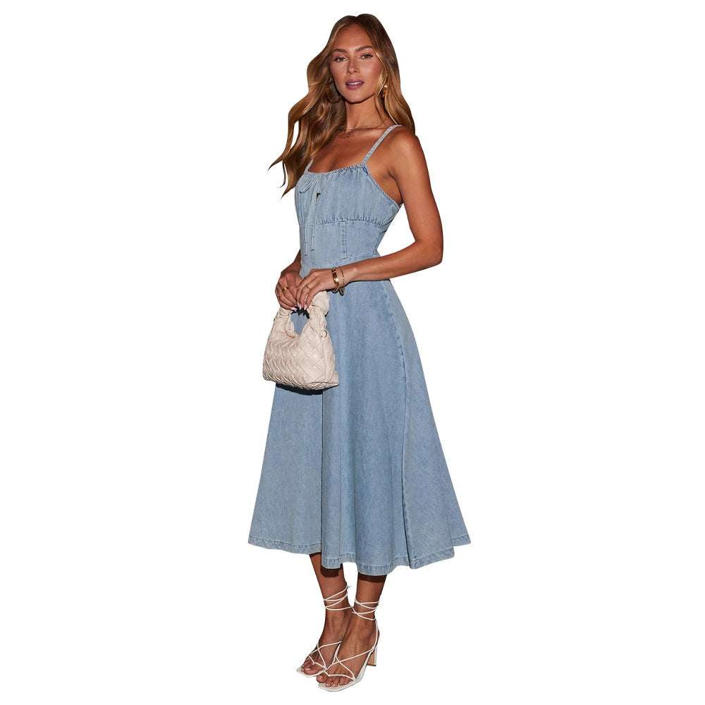 Cutout Sling Denim Dress Waist Slimming Small Skirt